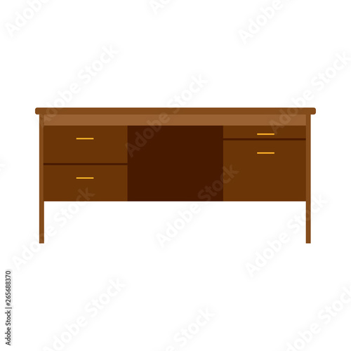 Office desk table computer job. Business furniture flat workspace isolated white vector