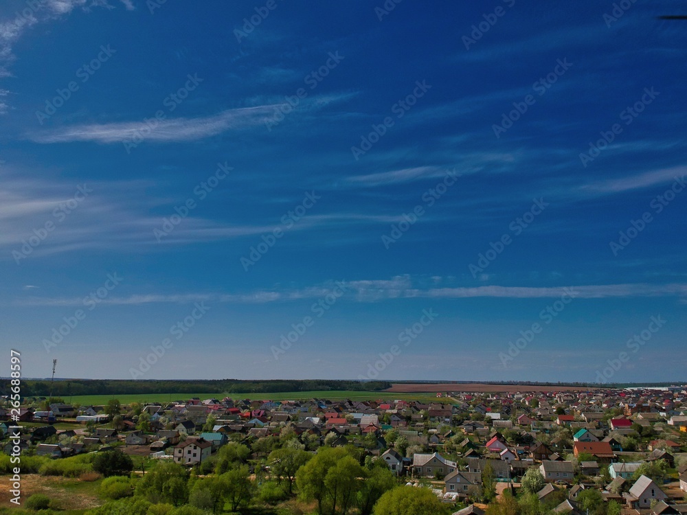 aerial view of rural landscape in Minsk Region of Belarus
