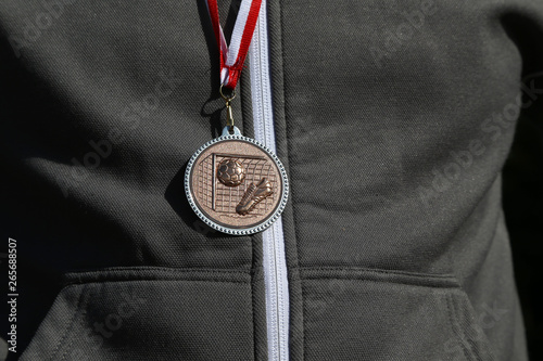 Siegerehrung beim Fußball mit medaille  photo