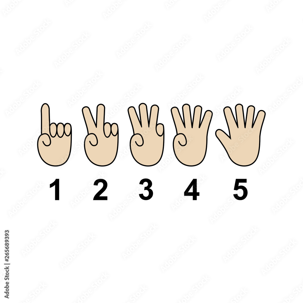 Counting hands 1 to 5.  Hand gesture symbols, counting by bending fingers. Vector  illustration.