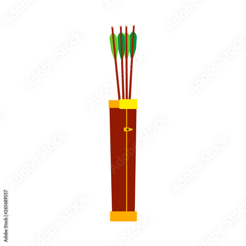 Arrow quiver bow feather design vintage vector icon. Cartoon native archery equipment game elf fantasy