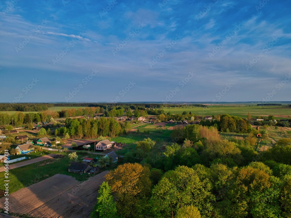 Aerial view of countryside in Belarus 