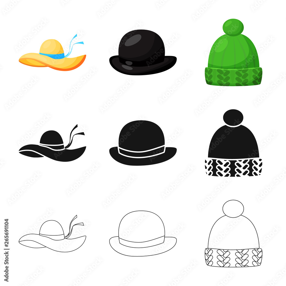 Isolated object of clothing and cap icon. Collection of clothing and beret stock vector illustration. Isolated object of clothing and cap icon. Collection of clothing and beret stock vector illustration.