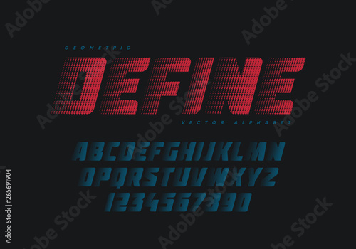 Bold dynamic font design. Alphabet and numbers. Eps10 vector.