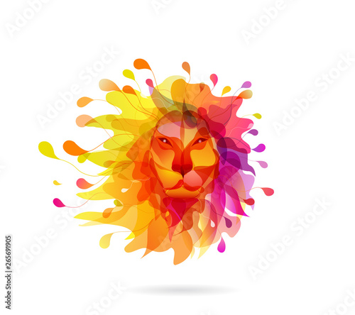 Abstract colored background with shapes reminding lions head.