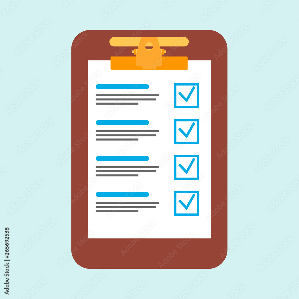 Clipboard work vector icon professional checklist. Job paper document form business equipment top view Clipboard work vector icon professional checklist. Job paper document form business equipment top view