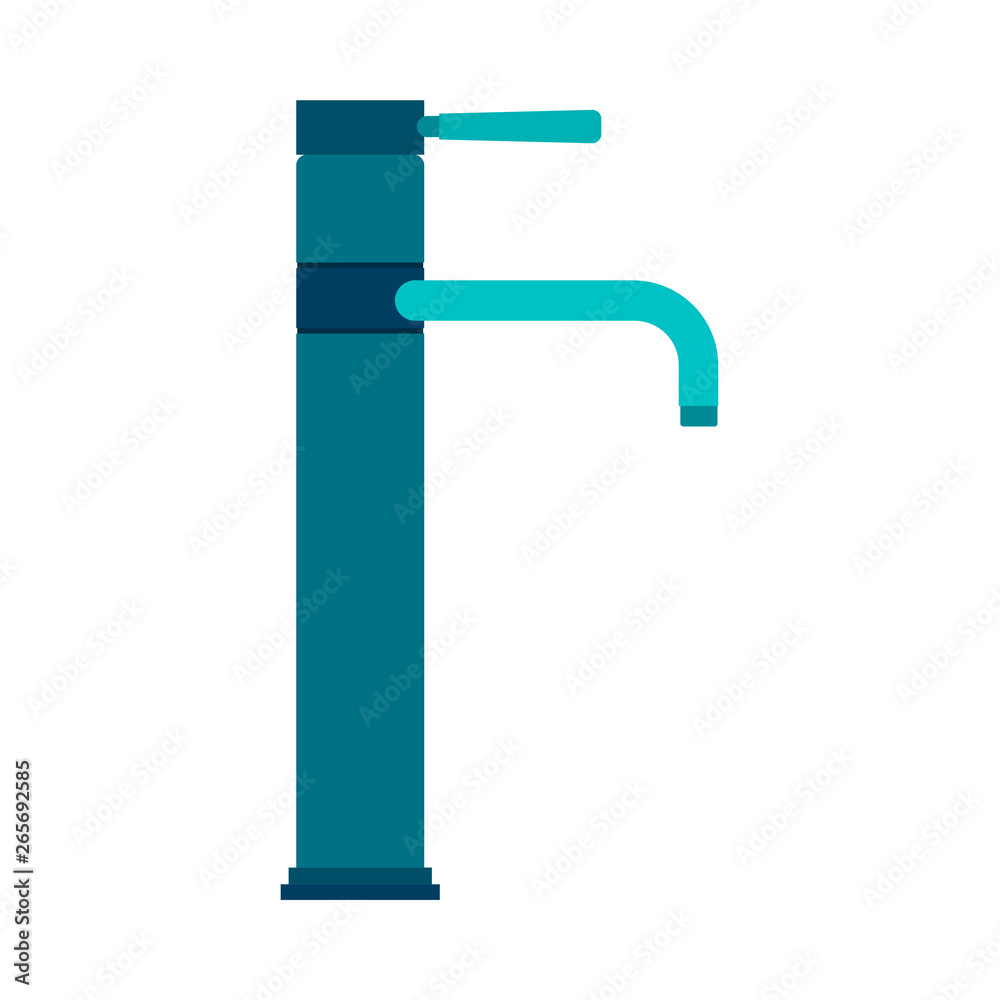 Faucet side view symbol equipment water tap vector icon. Household blue bathroom sink pipe isolated illustration Faucet side view symbol equipment water tap vector icon. Household blue bathroom sink pipe isolated illustration