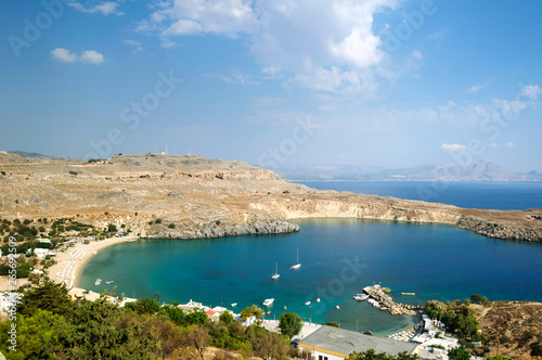 View of the beautiful Bay of Lindos, Rhodes.