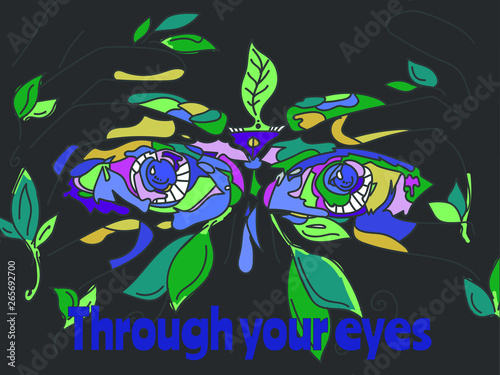 Abstract eyes with leaves around