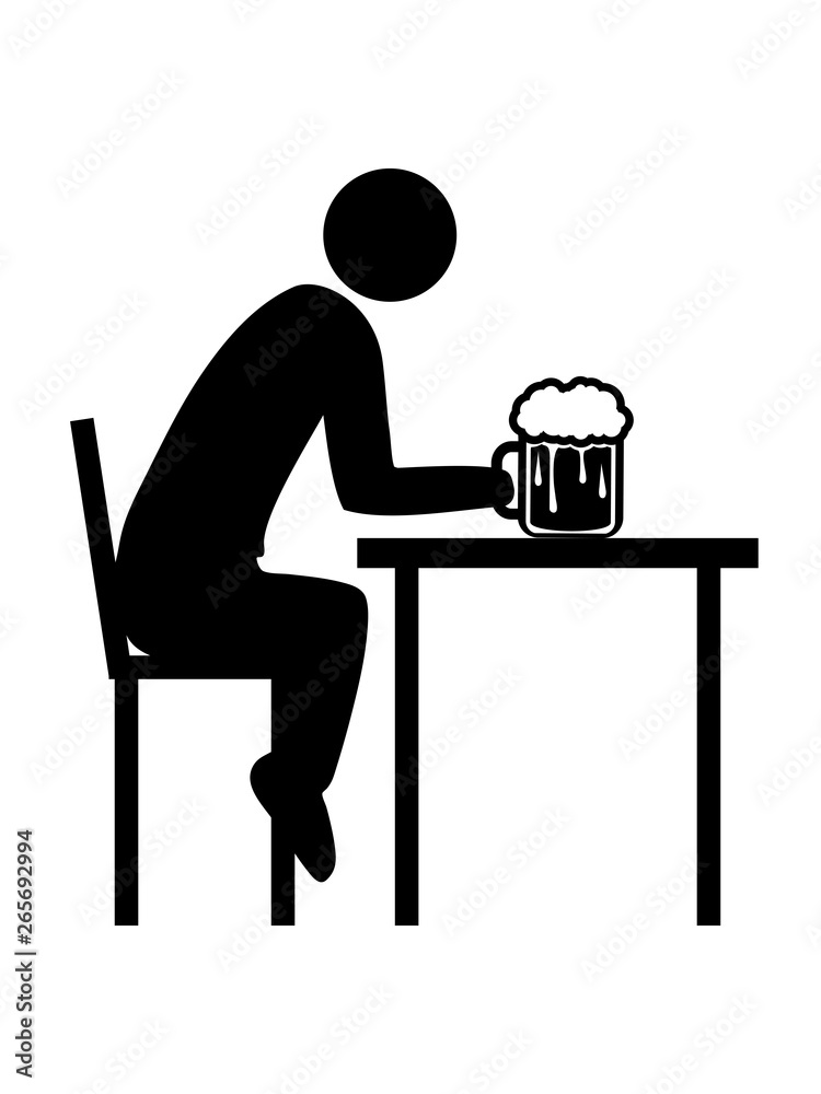 trinken bier durst alkohol saufen betrunken oktoberfest party glas maß  sitzen stuhl tisch clipart koch design cool küche esszimmer arbeiten  wohnung wohnen möbel Stock Illustration | Adobe Stock