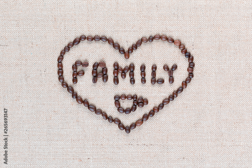Family enclosed in heart shape on linea texture aligned in center, shot close up.