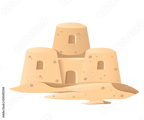 Simple sand castle icon. Summer games of sand. Cartoon design. Flat vector illustration isolated on white background