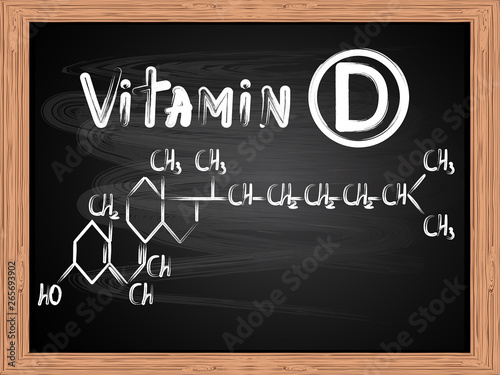 Chemical formula of vitamin d written on blackboard vector illustration