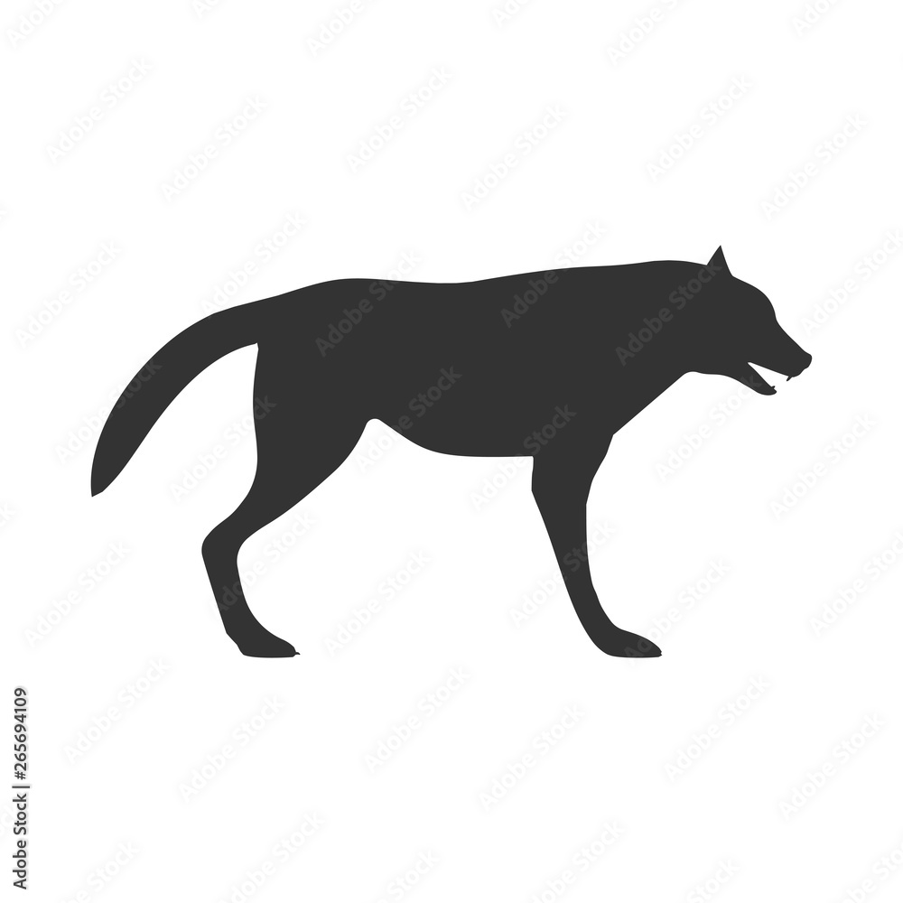 Wolf black vector icon side view. Silhouette llustration danger mammal cartoon sign animal. Shape logo design