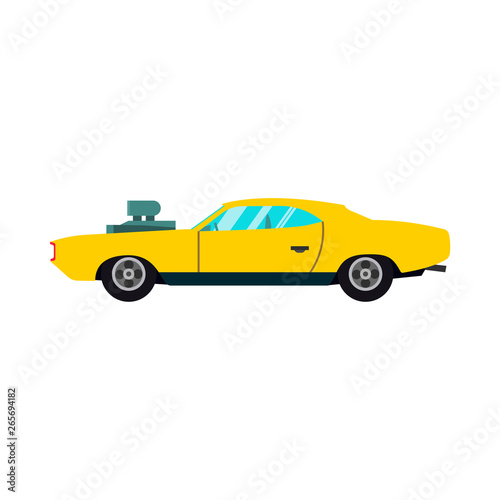 Race car side view yellow vector icon. Modern transportation design automotive technology sport vehicle.
