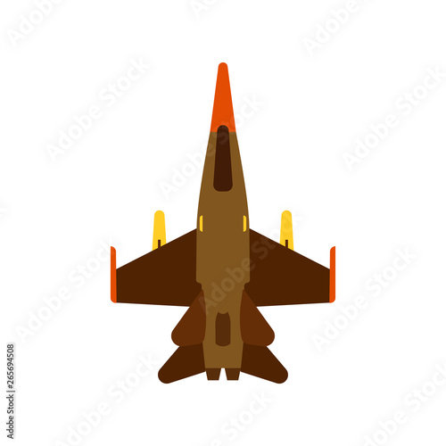 Attack aircraft top view green vector icon. Aviation flight transport with weapon. Speed power vehicle warfare