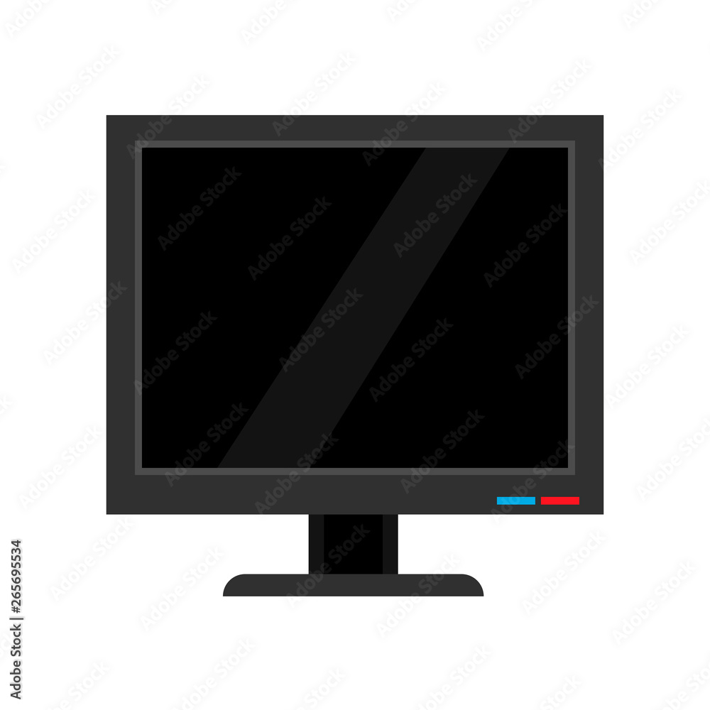 Monitor front view screen computer equipment vector icon. Electronic communication technology work office PC.