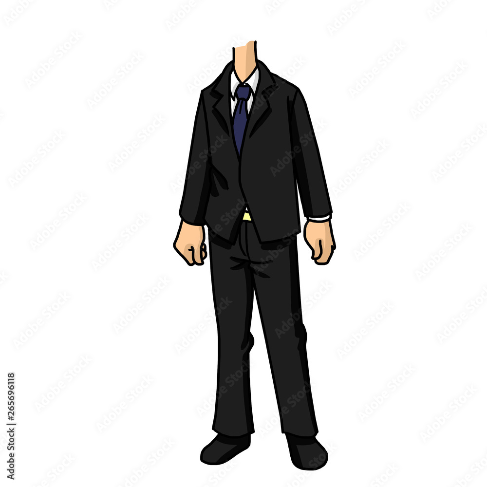 cartoon Thin business man wearing a black suit and with loose arms cartoon Thin business man wearing a black suit and with loose arms