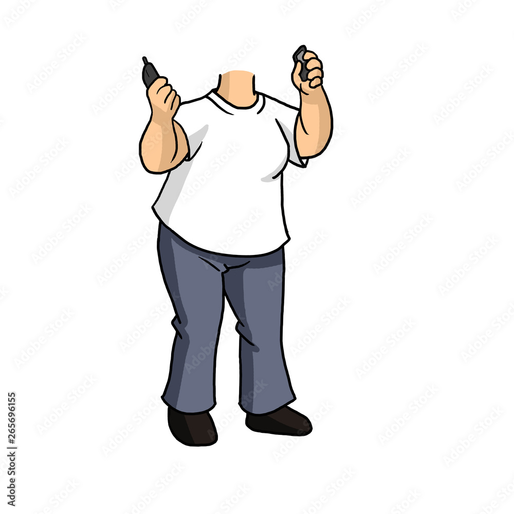 cartoon Fat woman holding two cellphones