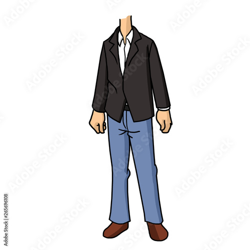 cartoon Thin business man wearing a black suit and jeans 