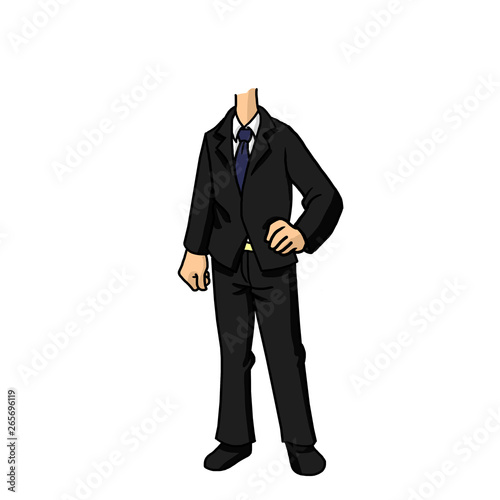 cartoon Thin business man wearing a black suit 