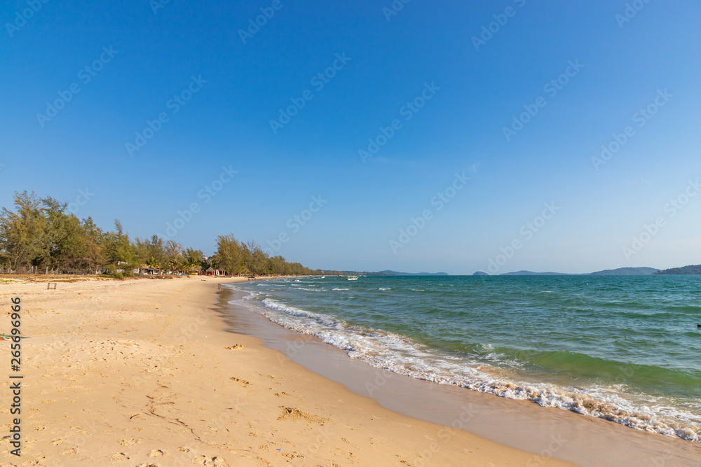 Empty shore of tropical beach Otres near Sihanokville in Cambodia
