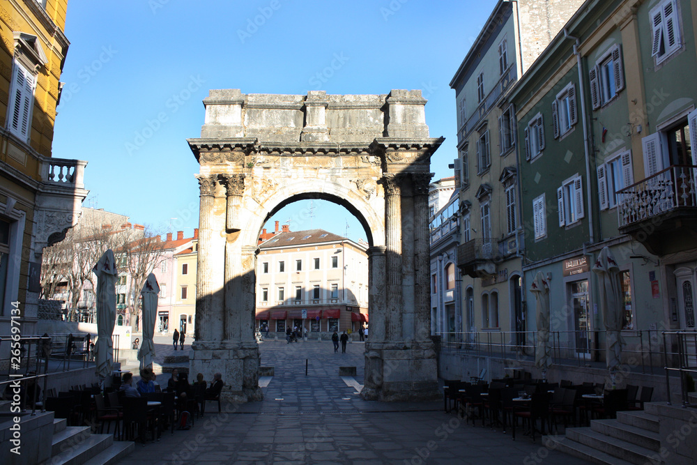 The Triumphal Arch of the Sergi in Pula.  Late Hellenistic Roman building. Golden Gate.