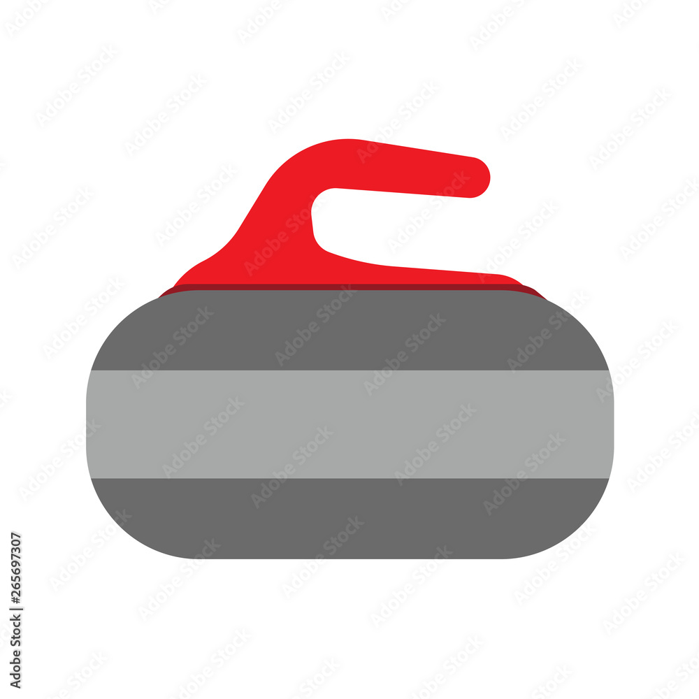 Curling stone red isolated equipment ball sport vector icon. Game winter rock granite handle sphere club silhouette Curling stone red isolated equipment ball sport vector icon. Game winter rock granite handle sphere club silhouette