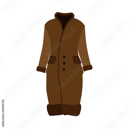 Fur winter brown coat beautiful clothing illustration vector icon. Trendy lady modern fashion colletion. Woman dress