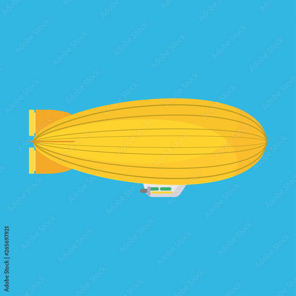 Blimp side view vector icon airship. Helium zeppelin cloud aerostat dirigible balloon. Vintage flat boat transport retro Blimp side view vector icon airship. Helium zeppelin cloud aerostat dirigible balloon. Vintage flat boat transport retro
