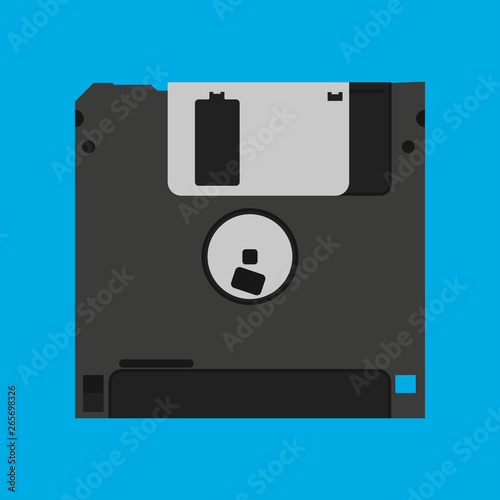 Floppy disk diskette vintage black backup device obsolete vector icon. Computer memory drive magnetic square datum