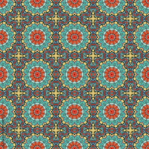 abstract teal blue, dark salmon and medium aqua marine seamless pattern. can be used for wallpaper, poster, banner or texture design © Eigens