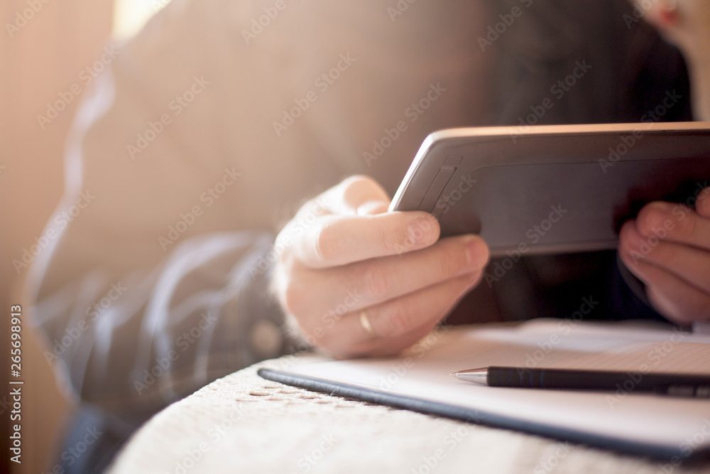 Digital tablet in hand. Digital tablet in hand.