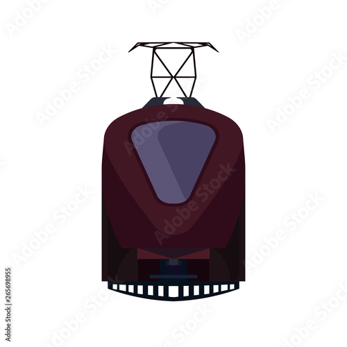 Electric train front view vector icon. Railway travel transport platform track. Wagon urban passenger subway intercity express