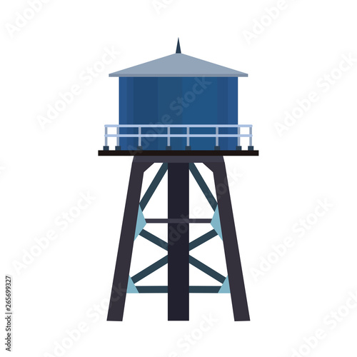 Water tower vector icon illustration tank isolated white. Industrial architecture container structure. Blue reservoir tall