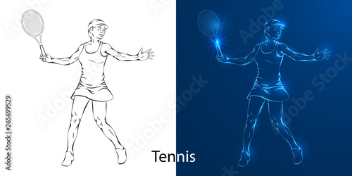 Game of tennis player line drawing