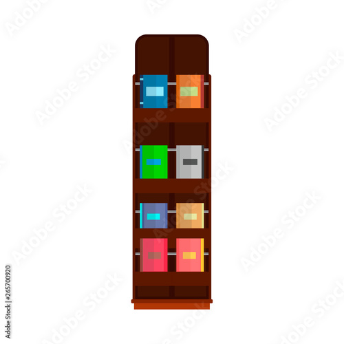 Book shelf shop vector education collection library bookcase literature. Interior wood stack furniture room row.