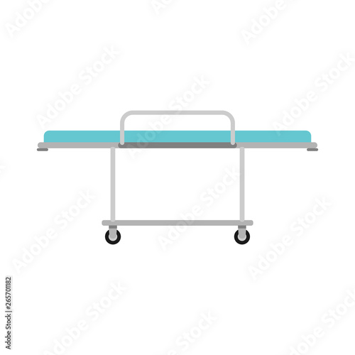 Hospital stretcher trolley bed vector icon. Clinic gurney ambulance equipment. Flat sick wheel cartoon transport