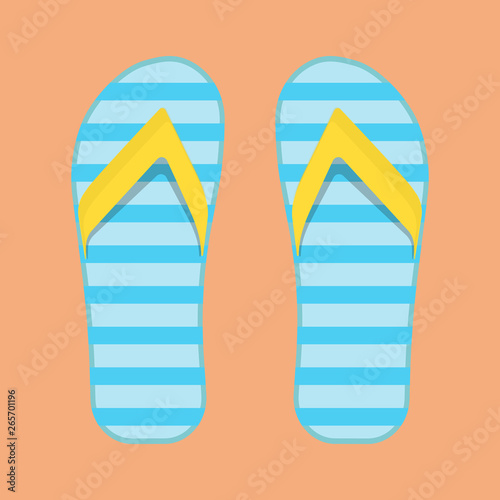 Flip flop beach holiday sandal foot vector icon top view. Fashion shoe pair set travel. Sea pattern accessory stripe