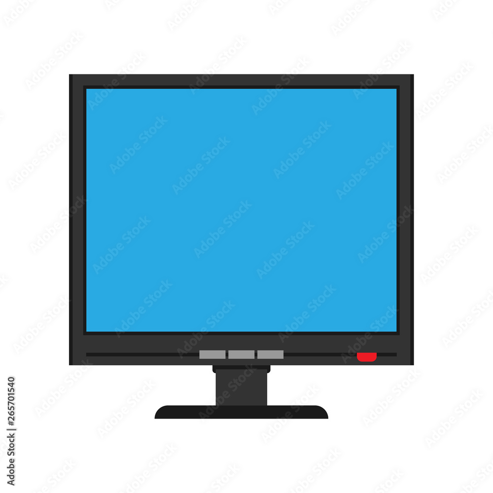 Monitor screen front view display vector icon. Above computer electronic isolated white. Flat PC device equipment office Monitor screen front view display vector icon. Above computer electronic isolated white. Flat PC device equipment office