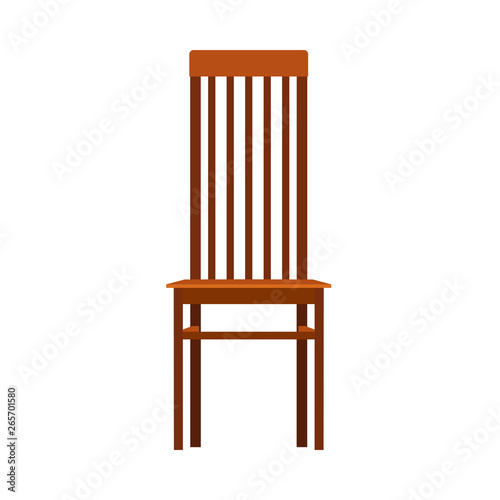 Wooden chair front view vector icon furniture. Classic interior sit. Retro brown cartoon home element flat room