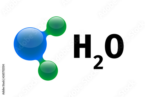 Chemistry model of molecule water H2O scientific elements. Integrated particles hydrogen and oxygen natural inorganic compound. 3d molecular structure vector illustration isolated