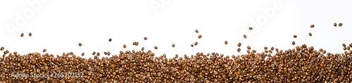 panorama of coffee beans isolated on white background