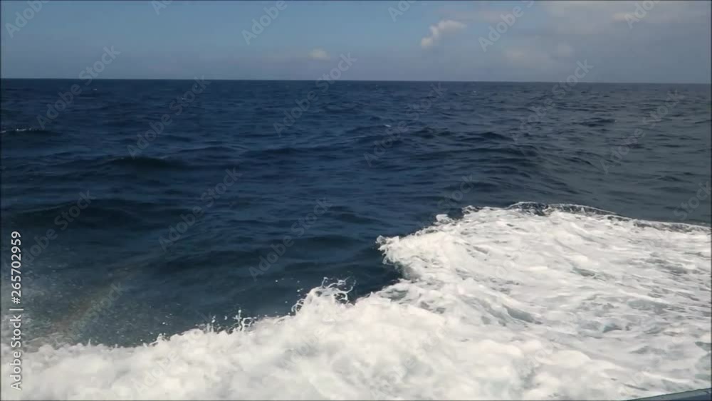 Keel water seen from whale watching fast boat in Strait of Gibraltar, Andalusia