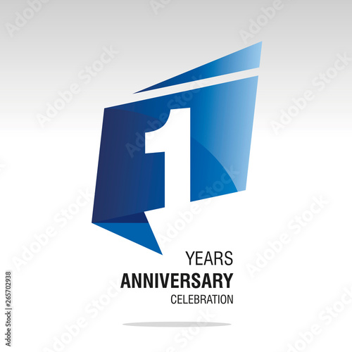 1 Year Anniversary origami speech logo icon blue white vector