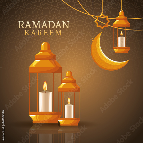 ramadan kareem with waning moon and islamic art