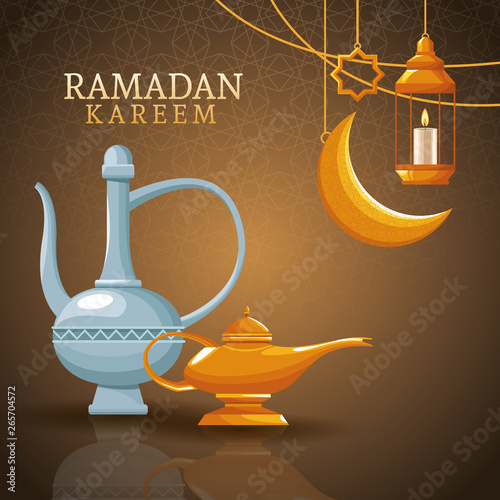 ramadan kareem with waning moon and islamic art