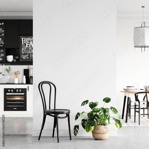 Fototapeta Naklejka Na Ścianę i Meble -  Wall interior mock up . Wall art. Scandinavian interior. 3d rendering, 3d illustration