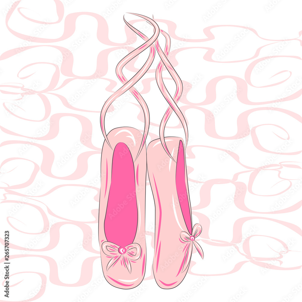 A set of ballet pointes shoes. Ballet shoes. A set of ballet pointes shoes. Ballet shoes.