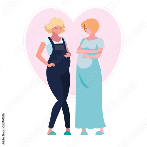 couple of beautiful pregnancy women in heart